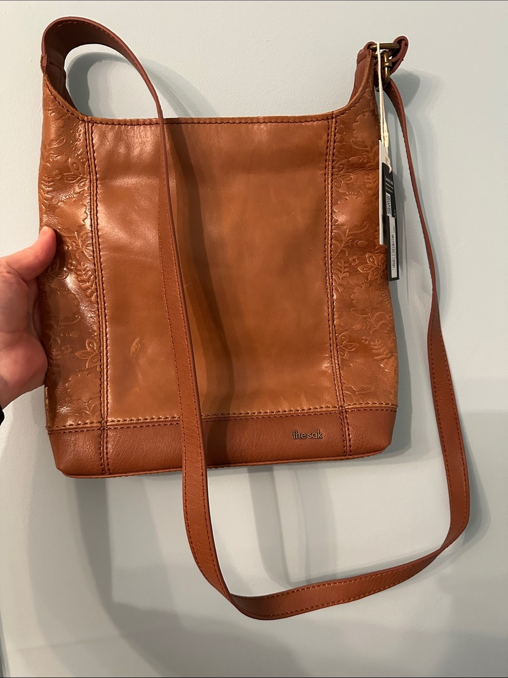 NWT The Sak Tan Leather Embossed Crossbody Bag